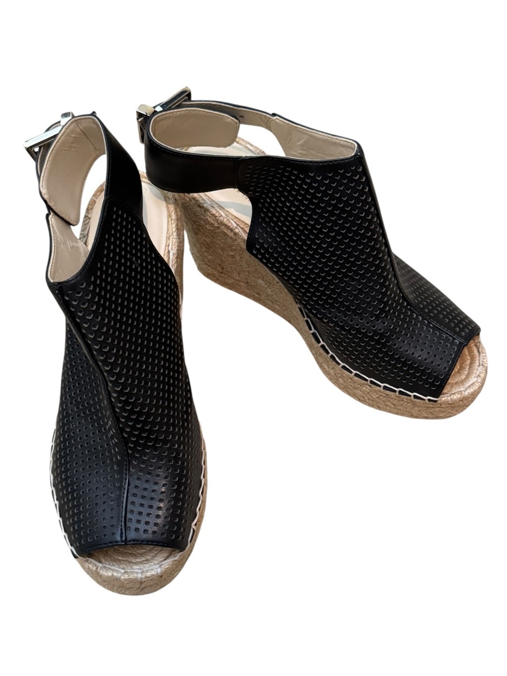 Kenneth Cole Black Perforated Front Wedge Espadrilles S